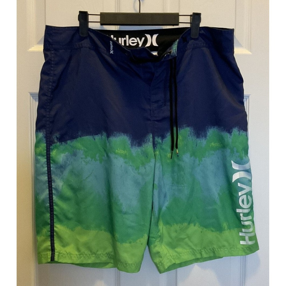 Hurley Mens Size 36 Navy Green Board Shorts Gradient Swim Trunks Surf Beach T